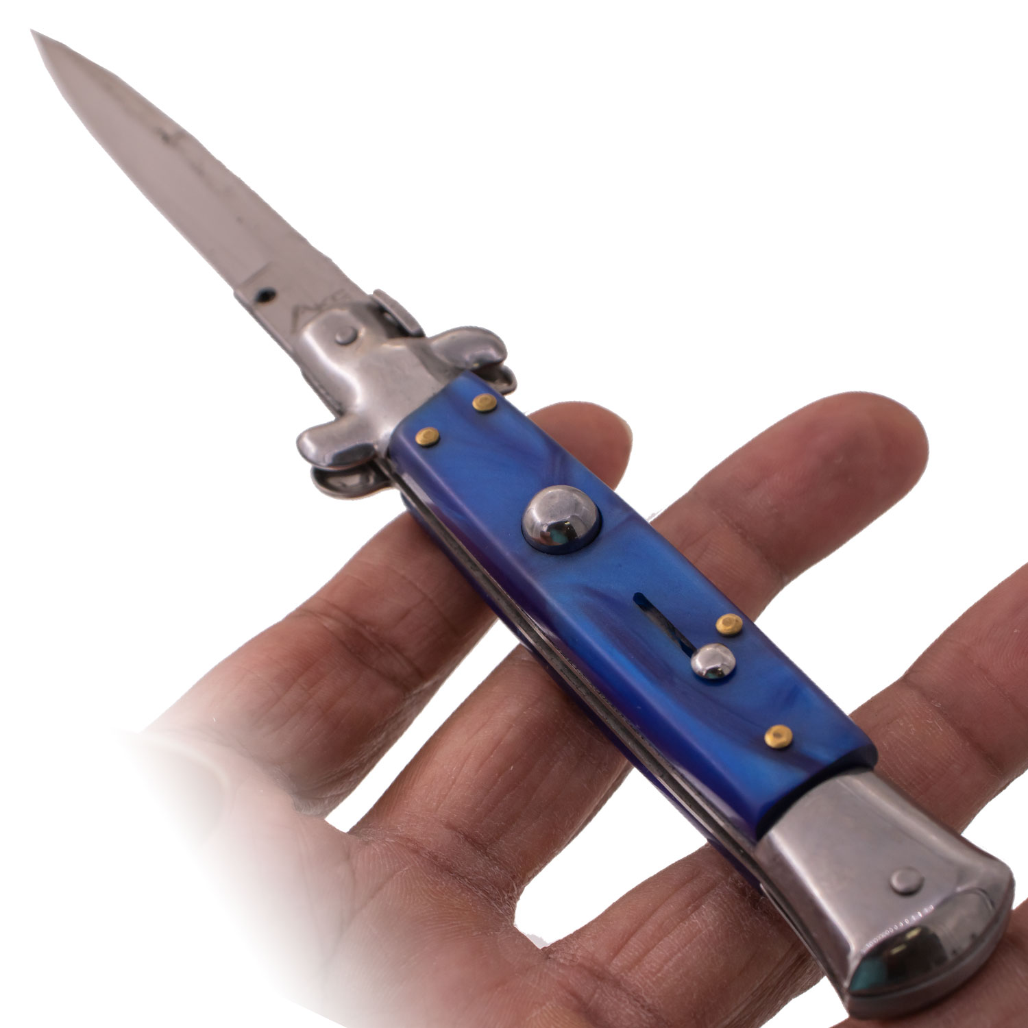 AKC 13 Inch Automatic Stiletto Italiano Button Push Knife (Blue Pearl)